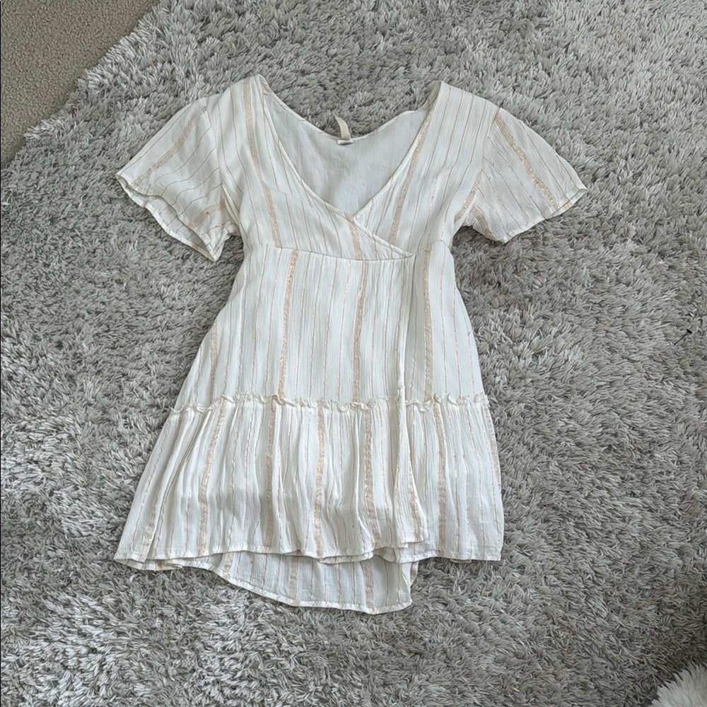 White and Gold Striped Women's Dress